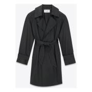 Zwarte jas met riemsluiting en gewatteerde schouders Saint Laurent , B...