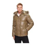 PU-leren jas met afneembare capuchon Guess , Beige , Heren