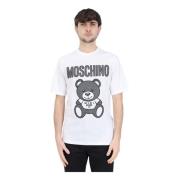Heren Wit Organisch Katoenen T-shirt met Mesh Teddy Bear Print Moschin...