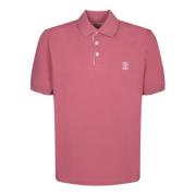 Polo Shirt met Contrasterend Logo Brunello Cucinelli , Pink , Heren