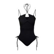 Zwarte Geribbelde Halterneck Bodysuit Andrea Adamo , Black , Dames