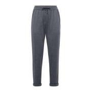 Grijze Katoenmix Broek met Elastische Tailleband Brunello Cucinelli , ...