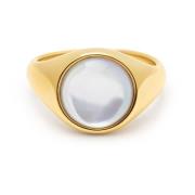 Men's Gold Signet Ring with Pearl Dome Nialaya , Yellow , Heren