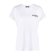 Elegant Flock Detail T-Shirt Balmain , White , Dames