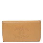 Pre-owned Leather wallets Chanel Vintage , Beige , Dames