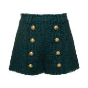Groene Shorts met Hoge Taille en Tweed Balmain , Green , Dames
