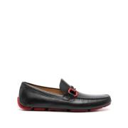 Zwarte Leren Loafers Rode Detail Salvatore Ferragamo , Black , Heren