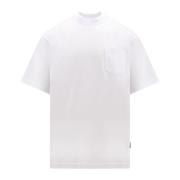 Witte Crew-neck T-shirt met Borstzak Sacai , White , Heren