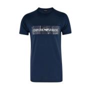 Katoenen Shirt met Voorkantprint Emporio Armani , Blue , Heren
