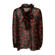 Zijden top met kersenprint Dolce & Gabbana , Black , Dames