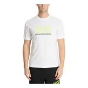 Gestreept Logo T-shirt Emporio Armani EA7 , White , Heren