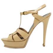 Pre-owned Leather sandals Yves Saint Laurent Vintage , Beige , Dames