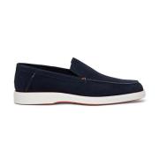 Blauwe Suède Loafer voor Heren Santoni , Blue , Heren