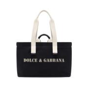 Canvas Schoudertas met Logo Print Dolce & Gabbana , Blue , Heren