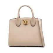 Beige Tote Tas met Gouden Details Salvatore Ferragamo , Beige , Dames