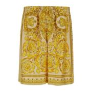 Gele Barocco Print Zijden Shorts Versace , Yellow , Heren