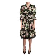 Zwarte Katoenen Lily Print Jurk Dolce & Gabbana , Black , Dames