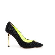 Zwarte Velvet Decolté met 10 cm Hak Elisabetta Franchi , Black , Dames