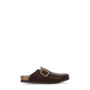 Bruine Leren Slipper met Metalen Gesp Birkenstock , Brown , Heren