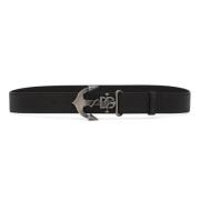 Zwart Leren Riem met Logo Plaque Dolce & Gabbana , Black , Heren