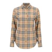 Overhemd met Vintage Check Patroon Burberry , Beige , Dames