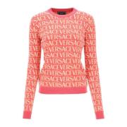 Allover Jacquard Crew Neck Sweater Versace , Pink , Dames