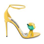 Bloemversierde Patentleren Sandalen Dolce & Gabbana , Yellow , Dames