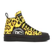 Leopard Gewatteerde Sneakers Dolce & Gabbana , Yellow , Dames