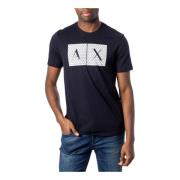 Blauwe Print Ronde Hals T-shirt voor Mannen Armani Exchange , Blue , H...