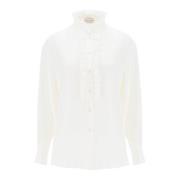 Zijden satijnen shirt met ruches Alexander McQueen , White , Dames