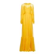 Zijden lange jurk met ruches Gucci , Yellow , Dames