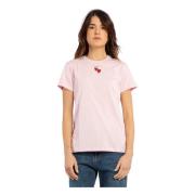T-shirt met Geborduurd Hart en Logo Print Pinko , Pink , Dames