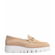 Suède Loafers met Metalen Gesp Unisa , Beige , Dames