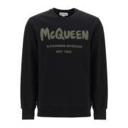 Graffiti Sweatshirt met ronde hals Alexander McQueen , Black , Heren