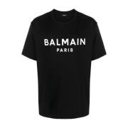 Logo Print Katoenen T-Shirt Balmain , Black , Heren