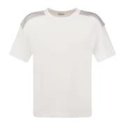 T-shirt van stretchkatoenen jersey met glanzende schouders Brunello Cu...