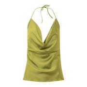 Elegant Draped Neckline Top Del Core , Green , Dames