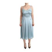 Elegante Blauwe Kant A-lijn Midi Jurk Dolce & Gabbana , Blue , Dames