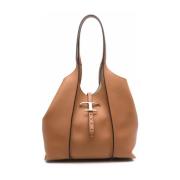 Bruine leren T-Logo Tote tas Tod's , Brown , Dames