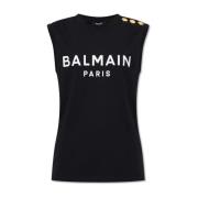 Mouwloos T-shirt met logo Balmain , Black , Dames