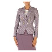 Elegante dubbelrijige jas met logo print Elisabetta Franchi , Purple ,...