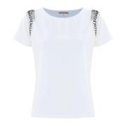 T-shirt met str steentjes en kralenborduursel Kocca , White , Dames