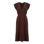 Midi jurk met V-hals en kanten details Kocca , Brown , Dames