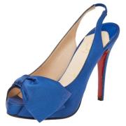 Pre-owned Satin sandals Christian Louboutin Pre-owned , Blue , Dames