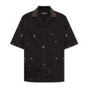 Zwart Denim Vlekkerig Effect Bowling Kraag Shirt Dsquared2 , Black , H...