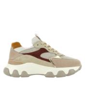 Beige Suède Sneakers met Lurex Inzetstukken Hogan , Beige , Dames