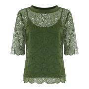 Gelaagde blouse met rebrodé kant Kocca , Green , Dames