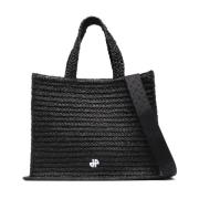 Zwarte Raffia Tote Tas met Logo Applicatie Patou , Black , Dames