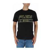 Zwart Bedrukt Katoenen T-shirt Plein Sport , Black , Heren