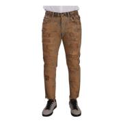 Versleten Denim Broek Jeans Dolce & Gabbana , Brown , Heren